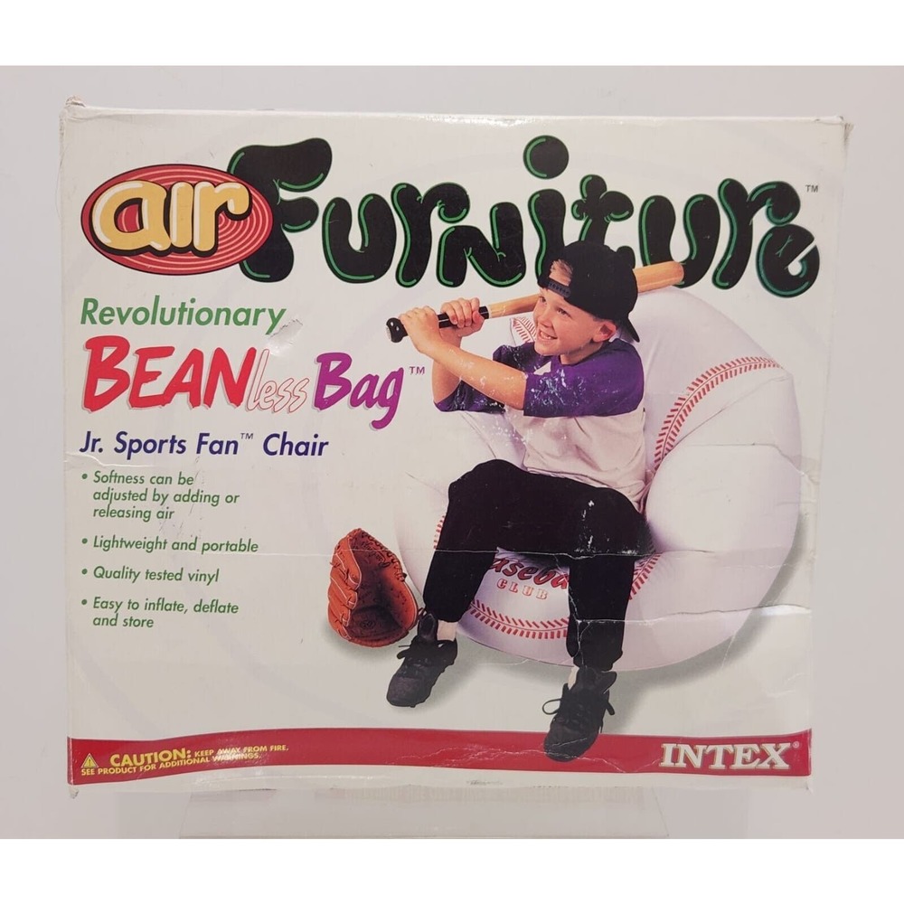 Rare New Open Box Vtg Intex Air Furniture Beanless Bag Inflatable Jr. Sports Fan